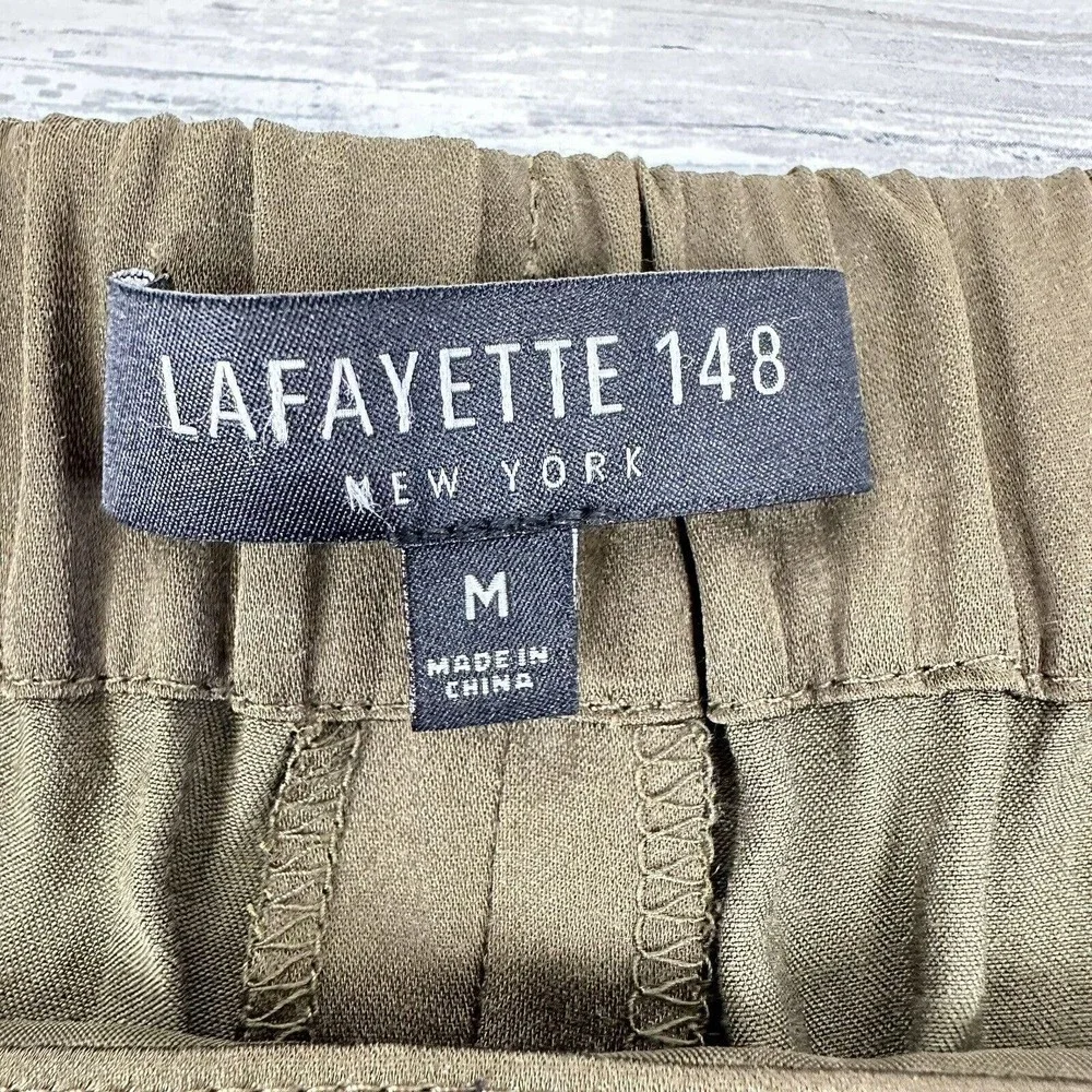 LAFAYETTE 148 Women's Satin Pants Size Medium Soho Track Pant Green Rayon‎ Blend